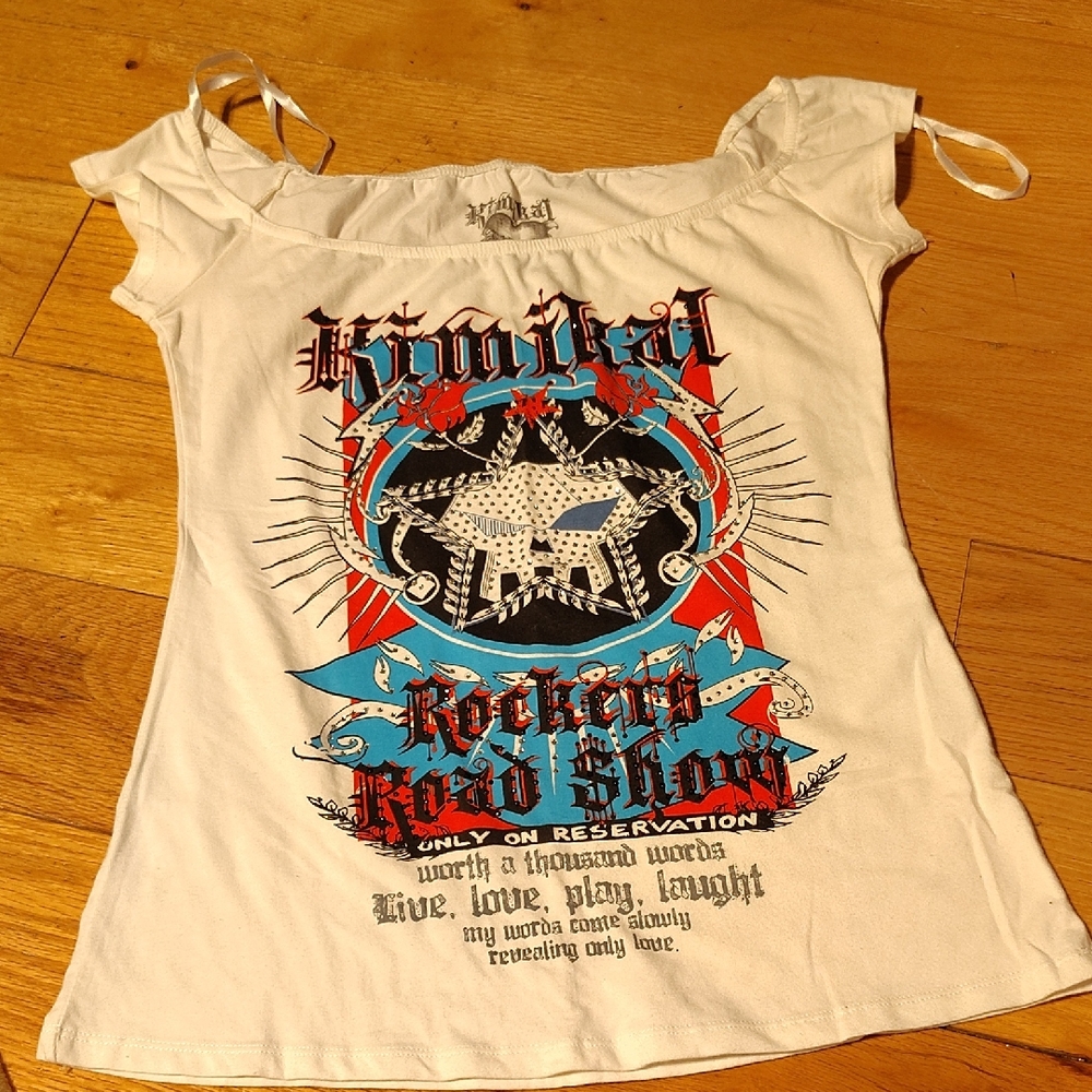 Kimikal White Rockers Road show Rhinstone Graphic Top